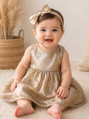 Carter’s Gold Metallic Holiday Party Dress Baby Girl 18M NWT Christmas